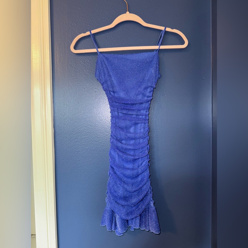 Chic Sapphire Ruched Mini Dress